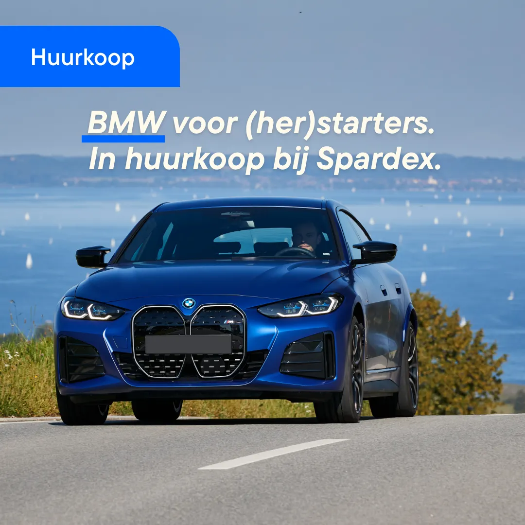 Campagnebeeld van Spardex: een BMW in huurkoop voor (her)starters